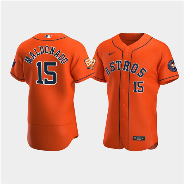 Men's Houston Astros #15 Martín Maldonado Orange 60th Anniversary Flex Base Stitched Baseball Jersey Men's Houston Astros #15 Martín Maldonado Orange 60th Anniversary Flex Base Stitched Baseball Jersey